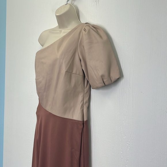 Anthropologie - NWT Faux Leather One Shoulder Asymmetrical Midi Dress Size 6 - Picture 9 of 15